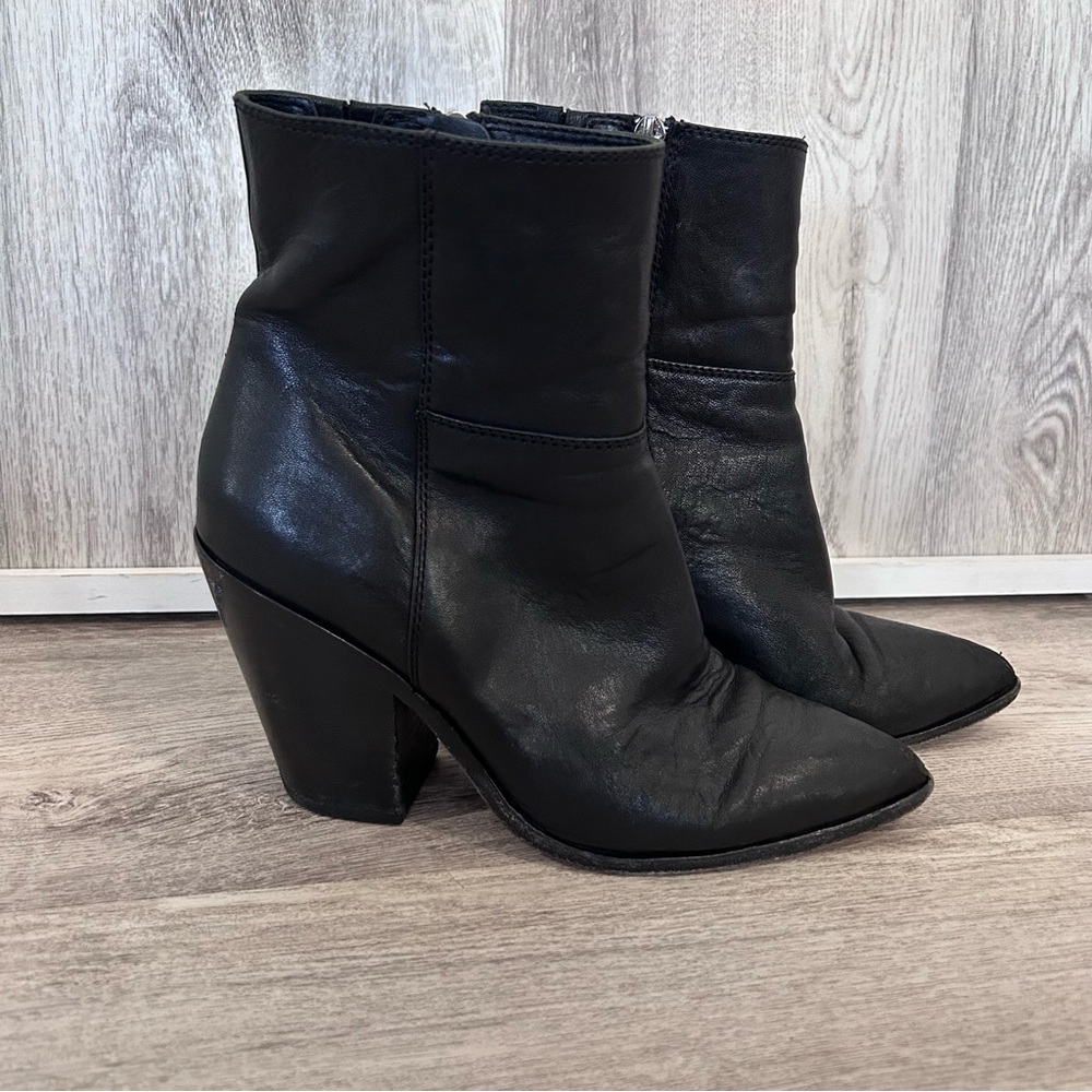 Anthropologie PAIGE Presley Boot Women’s 8.5 Black Pointed Toe Heel Leather